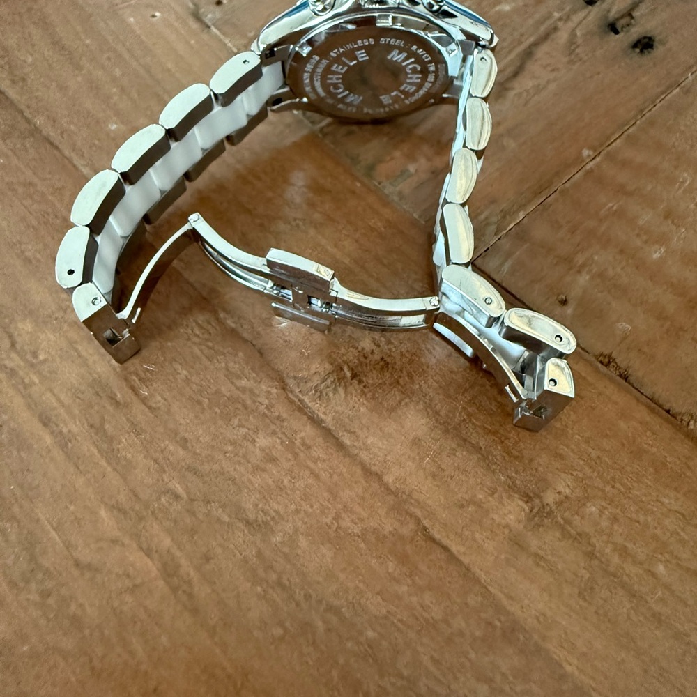 Michele White Ceramic and Silver Diamond-Accent Chronograph Watch - Picture 5 of 5